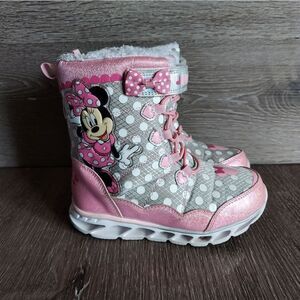 Disney Junior Minnie Mouse Toddler Girl Light Up Winter Snow Boots Size 12